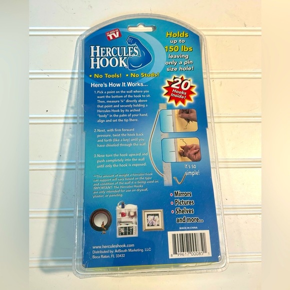Hercules Hooks 20 Pack Holds up to 150 lbs No Tools No Studs W/Free Laser Marker - Picture 2 of 2
